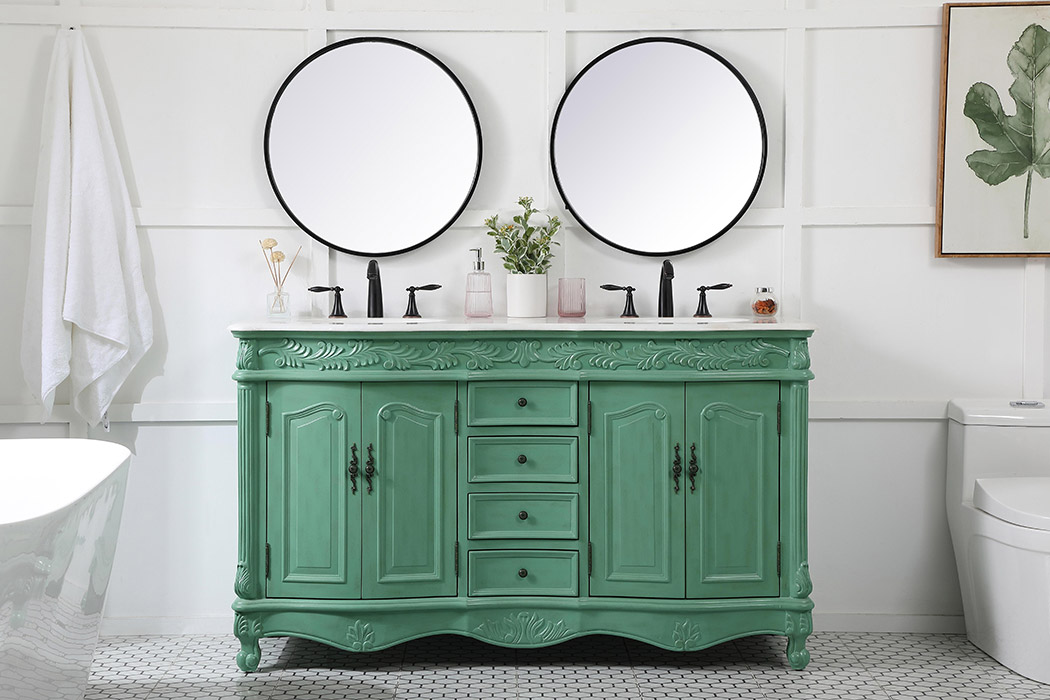 Elegant Windsor 60" Wide Double Vanity Set - Vintage Mint (VF-1049VM)