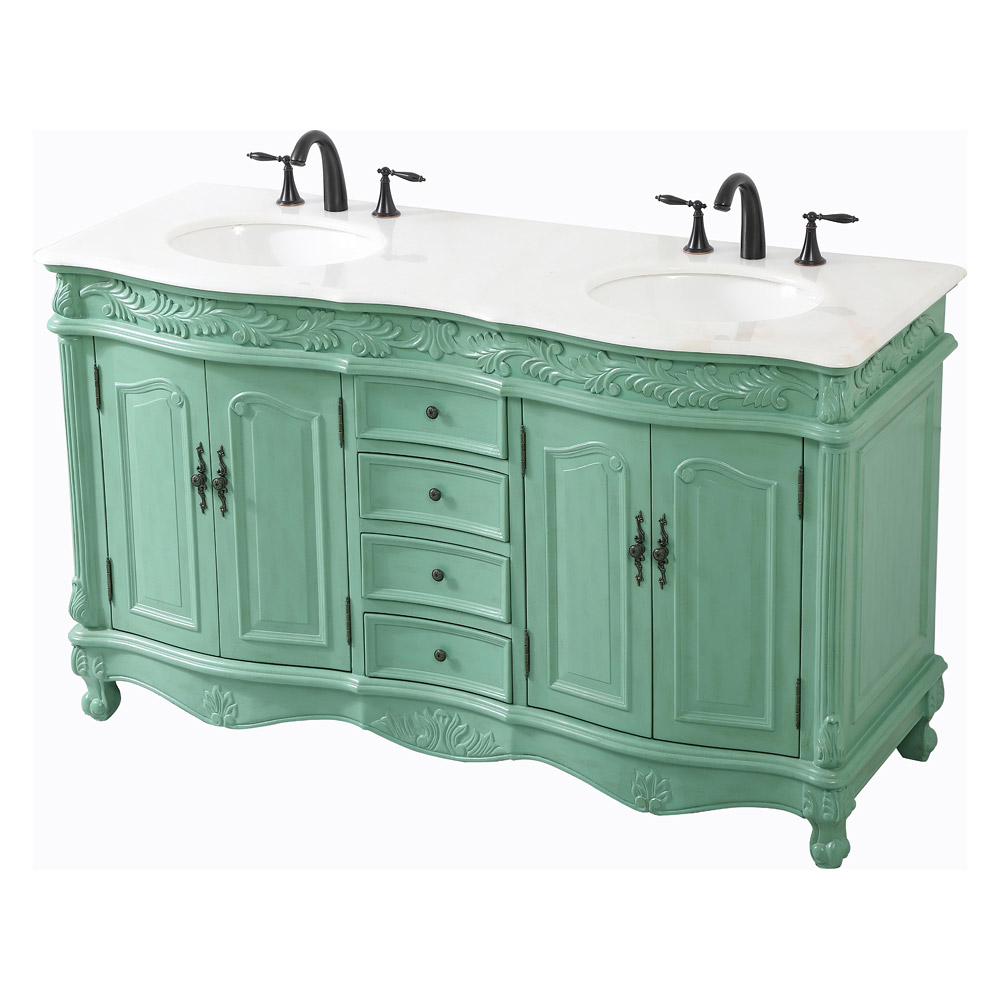 Elegant Windsor 60" Wide Double Vanity Set - Vintage Mint (VF-1049VM)