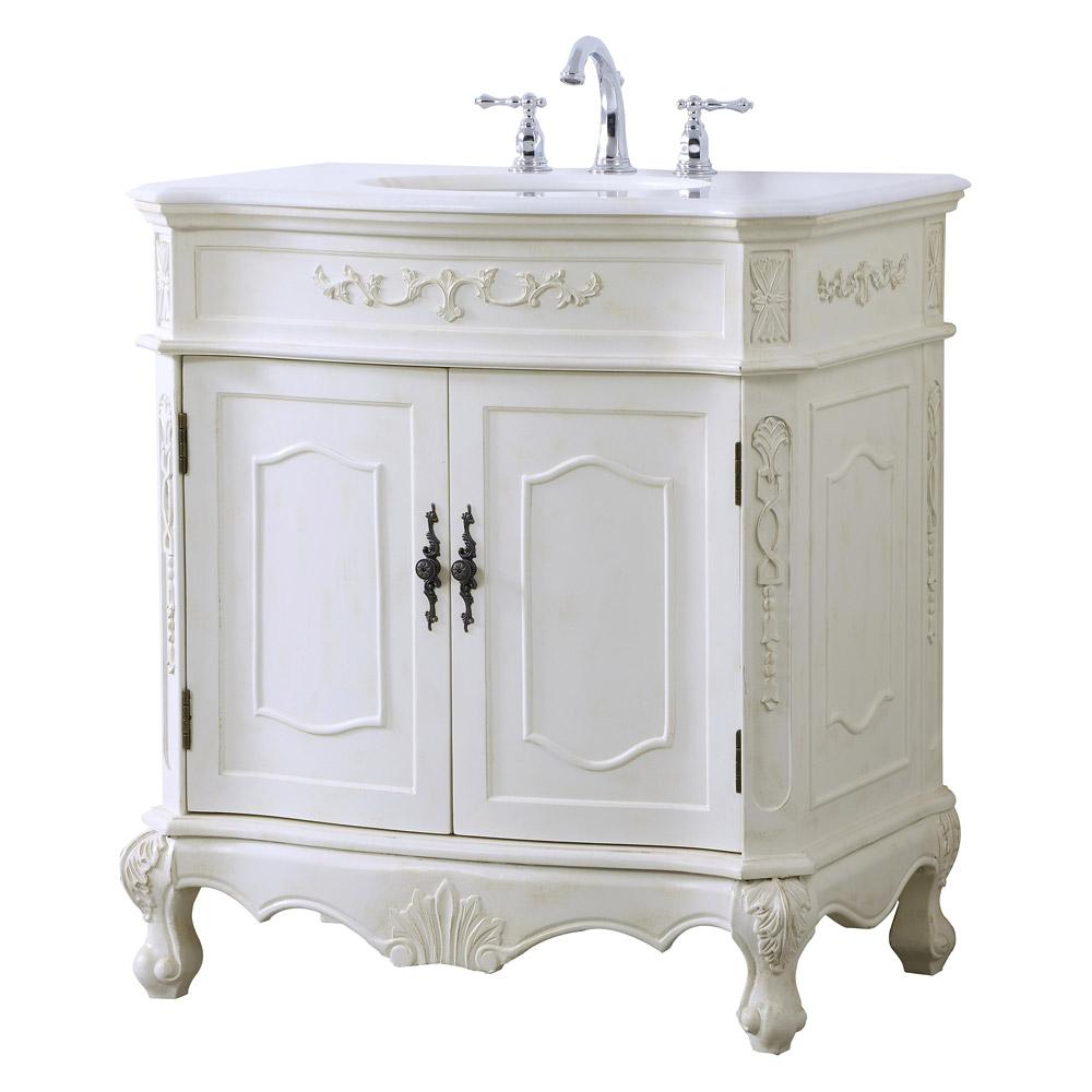 Elegant Danville Vanity Sink Set - Antique White, L 32" (VF10132AW)