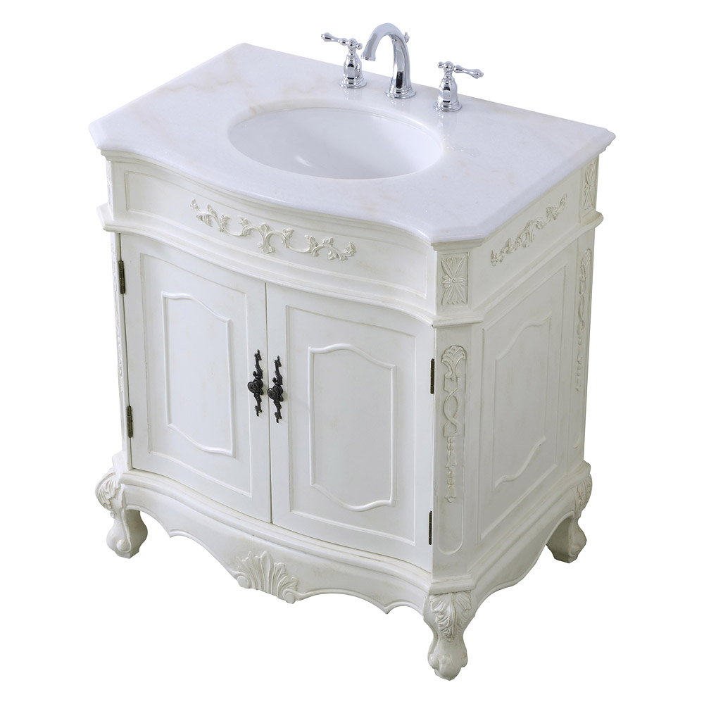 Elegant Danville Vanity Sink Set - Antique White, L 32" (VF10132AW)