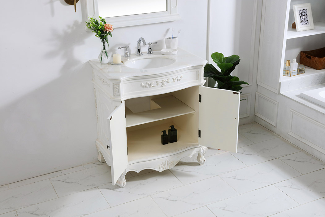 Elegant Danville Vanity Sink Set - Antique White, L 32" (VF10132AW)