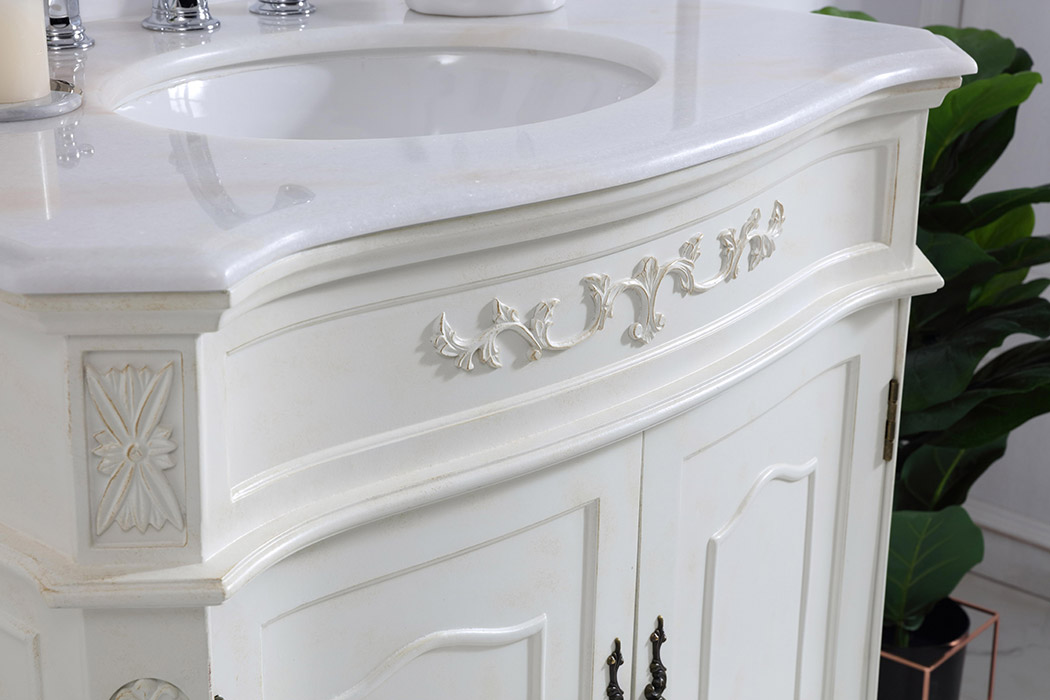 Elegant Danville Vanity Sink Set - Antique White, L 32" (VF10132AW)