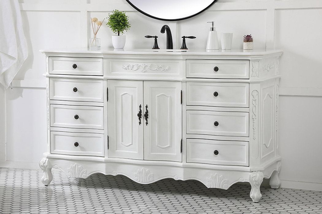 Elegant Danville Single Vanity Sink Set - Antique White (VF10160AW)