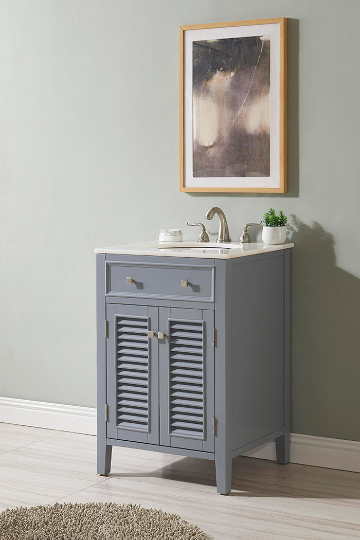 Elegant Cape Cod Free Standing Single Bathroom Vanity Set - Gray, L 24" (VF10424GR)