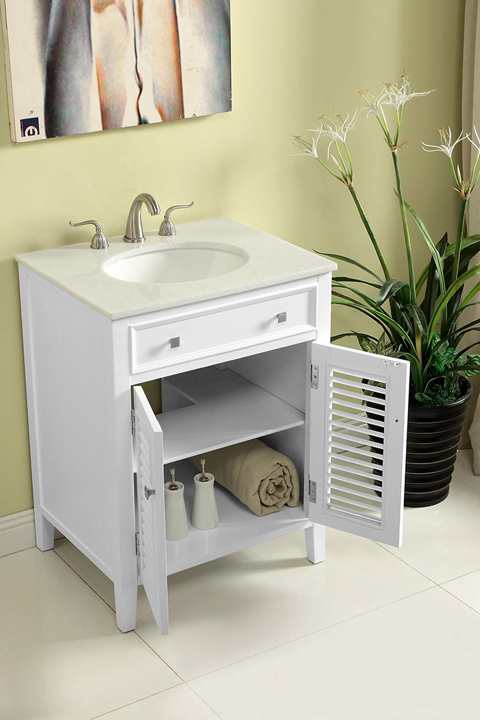 Elegant Cape Cod Free Standing Single Bathroom Vanity Set - White, L 24" (VF10424WH)