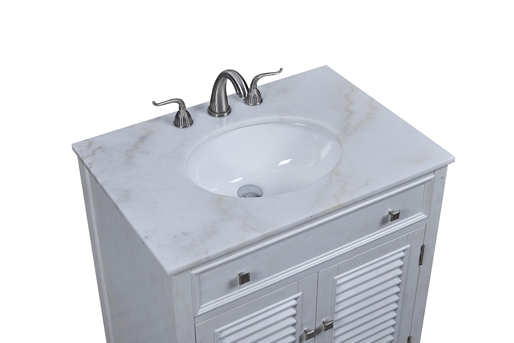 Elegant Cape Cod Free Standing Single Bathroom Vanity Set - Antique White, L 30" (VF10430AW)