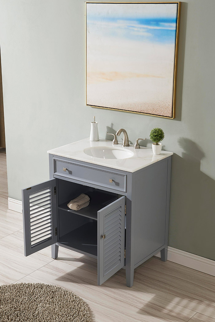 Elegant Cape Cod Free Standing Single Bathroom Vanity Set - Gray, L 30" (VF10430GR)