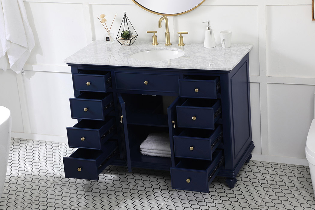 Elegant Otto 48" 8 Drawer Rectangle Single Bathroom Vanity Sink Set - Blue (VF12348BL)