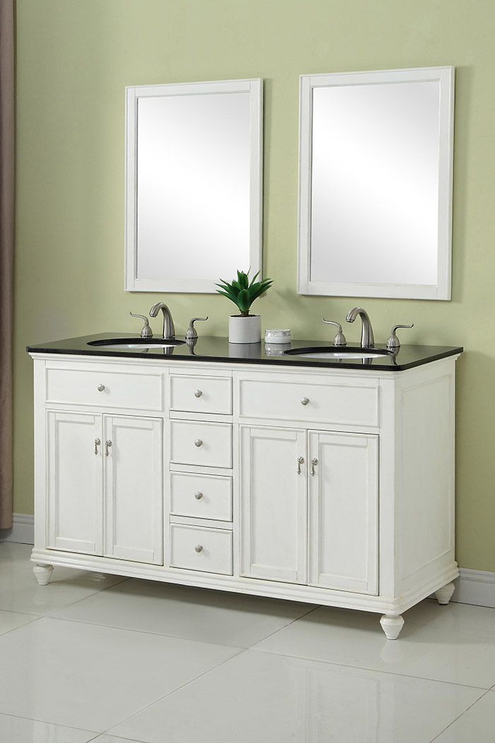 Elegant Otto 4 Drawer Double Rectangle Bathroom Vanity Sink Set - Antique White, 60" (VF12360DAW)