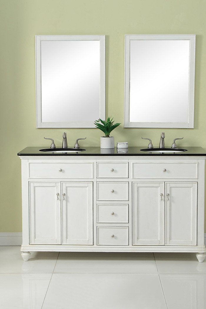 Elegant Otto 4 Drawer Double Rectangle Bathroom Vanity Sink Set - Antique White, 60" (VF12360DAW)