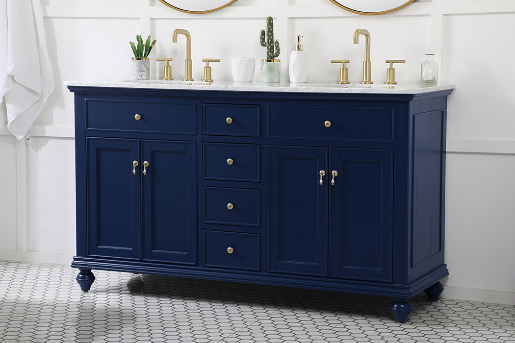 Elegant Otto 60" 4 Drawer Double Rectangle Bathroom Vanity Sink Set - Blue (VF12360DBL)