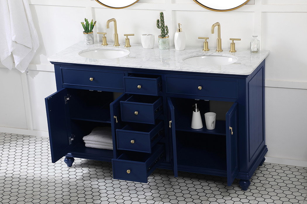 Elegant Otto 60" 4 Drawer Double Rectangle Bathroom Vanity Sink Set - Blue (VF12360DBL)