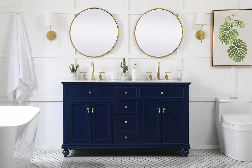 Elegant Otto 60" 4 Drawer Double Rectangle Bathroom Vanity Sink Set - Blue (VF12360DBL)