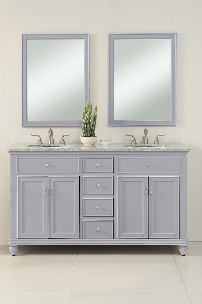 Elegant Otto 60" 4 Drawer Double Rectangle Bathroom Vanity Sink Set - Gray (VF12360DGR)