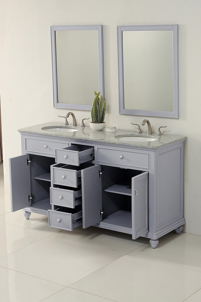 Elegant Otto 60" 4 Drawer Double Rectangle Bathroom Vanity Sink Set - Gray (VF12360DGR)