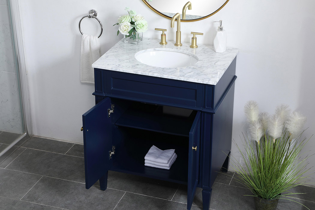 Elegant Single Bathroom Vanity Set - Blue, L 30" (VF12530BL)