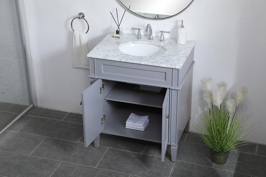 Elegant Single Bathroom Vanity Set - Gray, L 30" (VF12530GR)