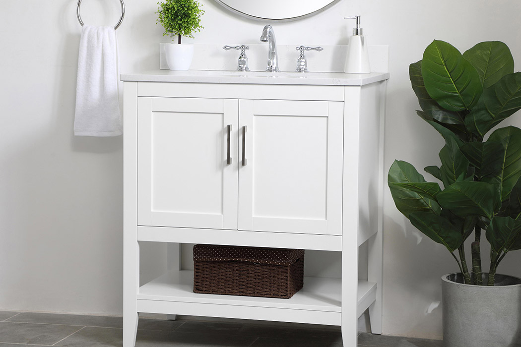 Elegant Bathroom Vanity - White (VF16030WH-BS)