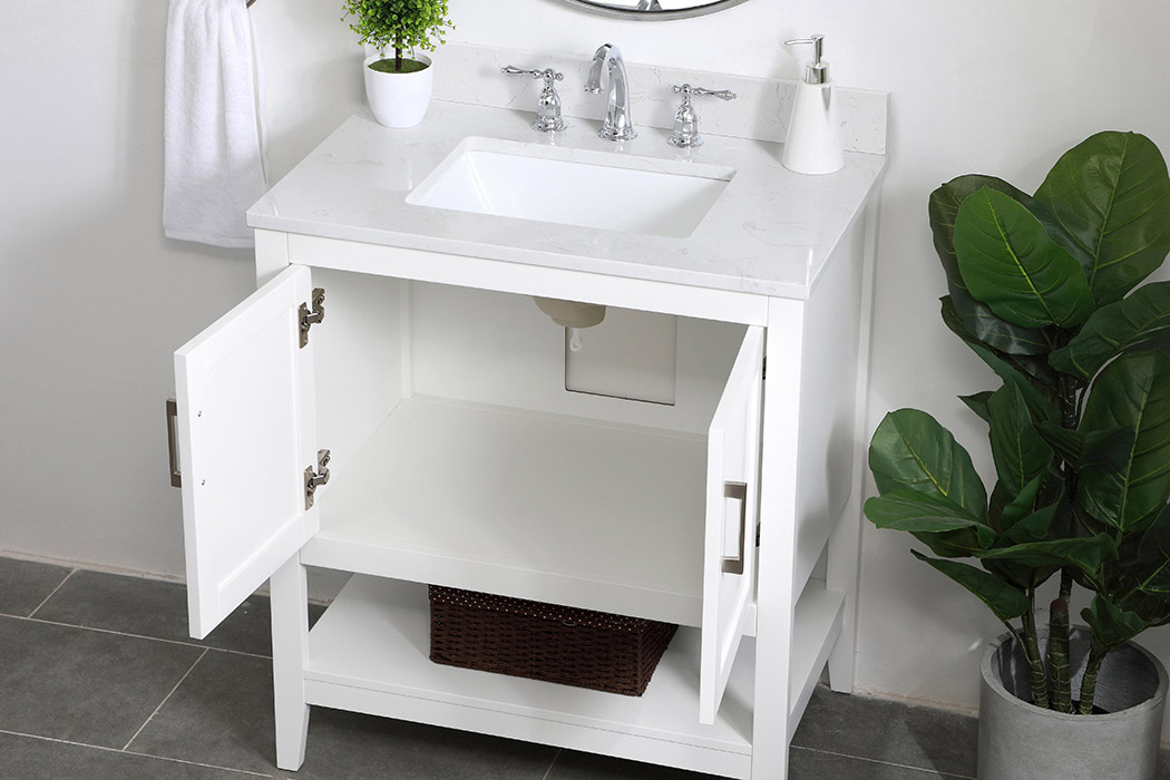 Elegant Bathroom Vanity - White (VF16030WH-BS)