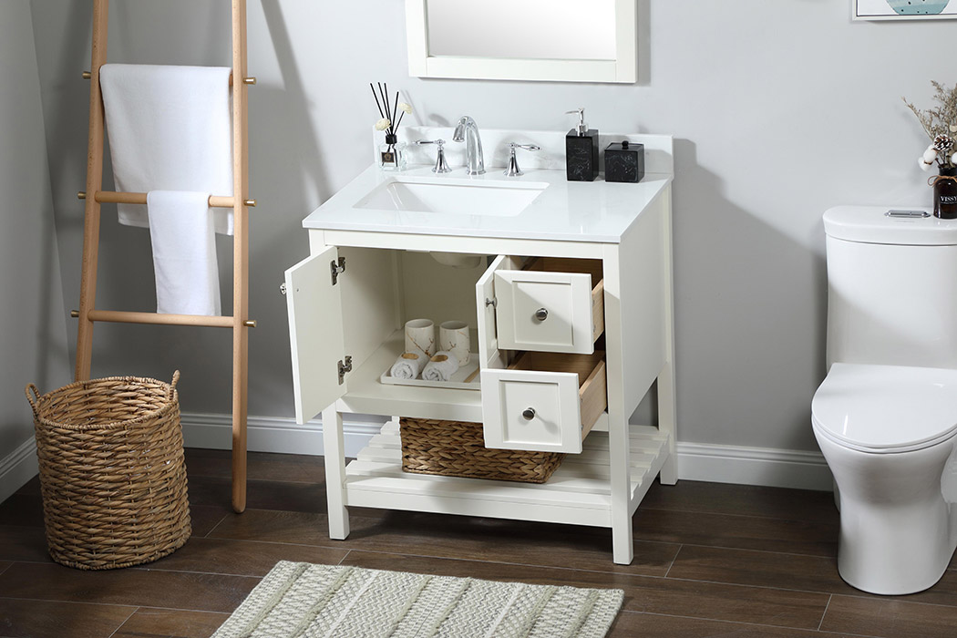 Elegant Bathroom Vanity - White (VF16432WH-BS)