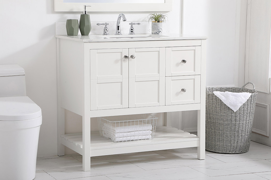 Elegant Bathroom Vanity - White (VF16436WH-BS)