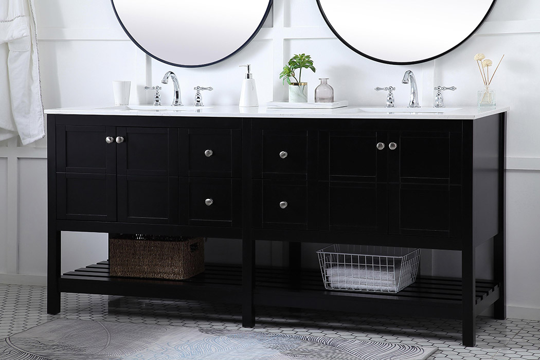 Elegant Bathroom Vanity - Black, L 72" (VF16472DBK)