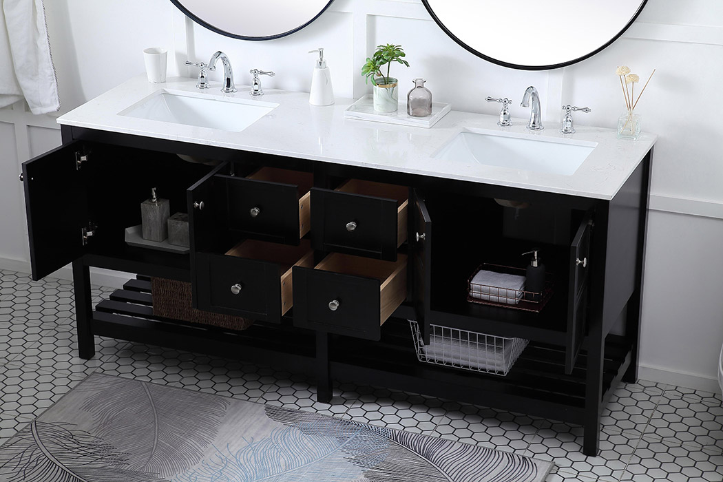 Elegant Bathroom Vanity - Black, L 72" (VF16472DBK)