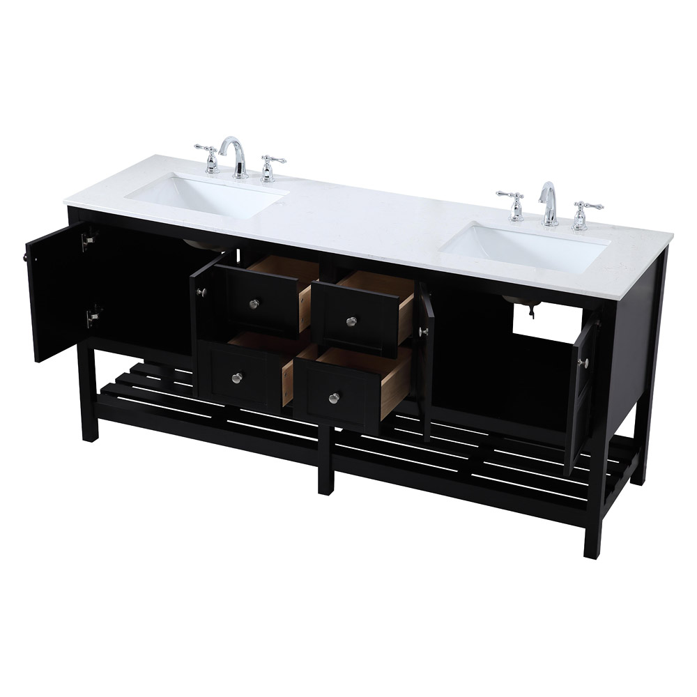 Elegant Bathroom Vanity - Black, L 72" (VF16472DBK)