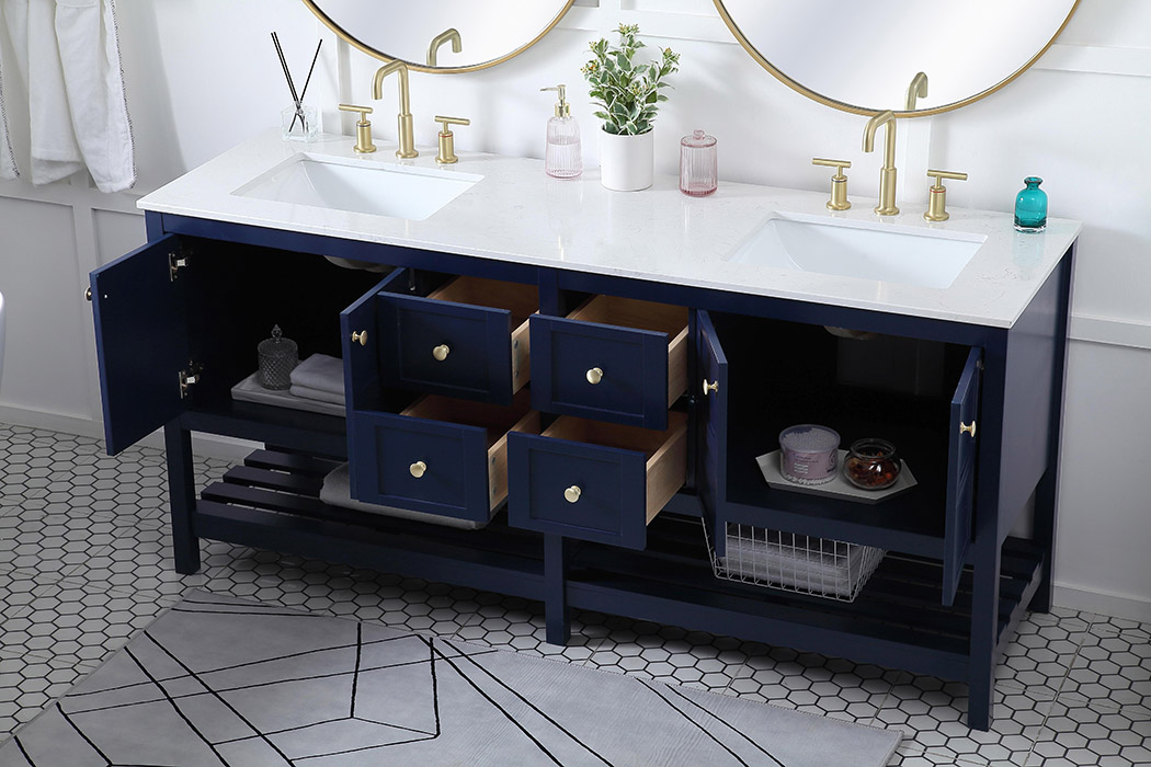 Elegant Bathroom Vanity - Blue, L 72" (VF16472DBL)