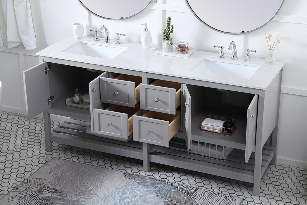 Elegant Bathroom Vanity - Gray, L 72" (VF16472DGR)