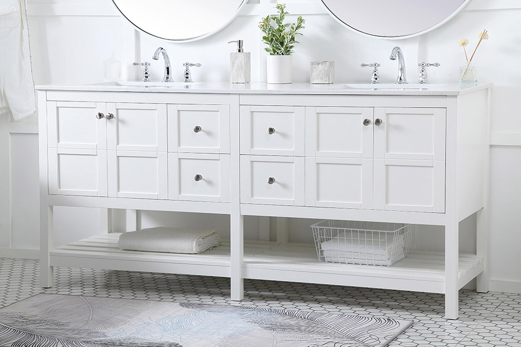 Elegant Bathroom Vanity - White, L 72" (VF16472DWH)