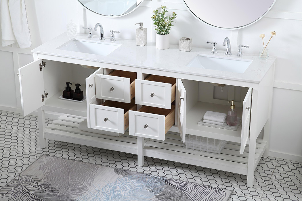 Elegant Bathroom Vanity - White, L 72" (VF16472DWH)