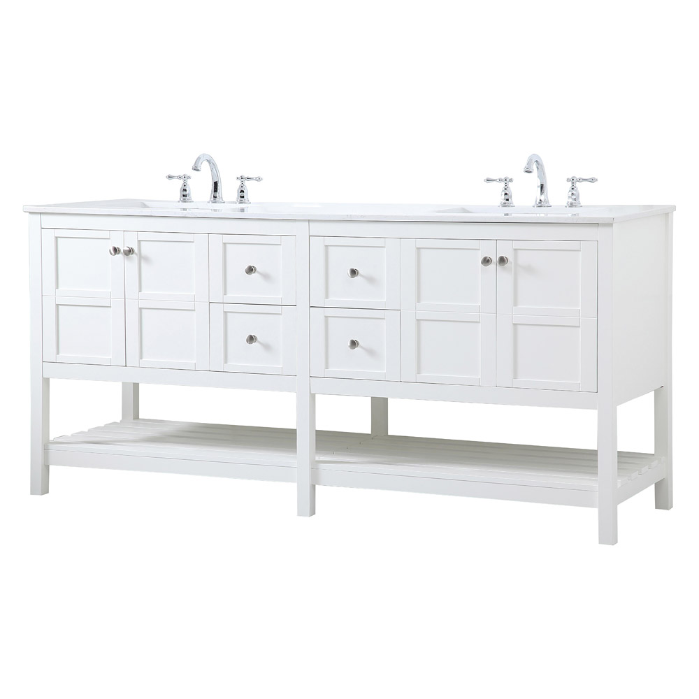 Elegant Bathroom Vanity - White, L 72" (VF16472DWH)