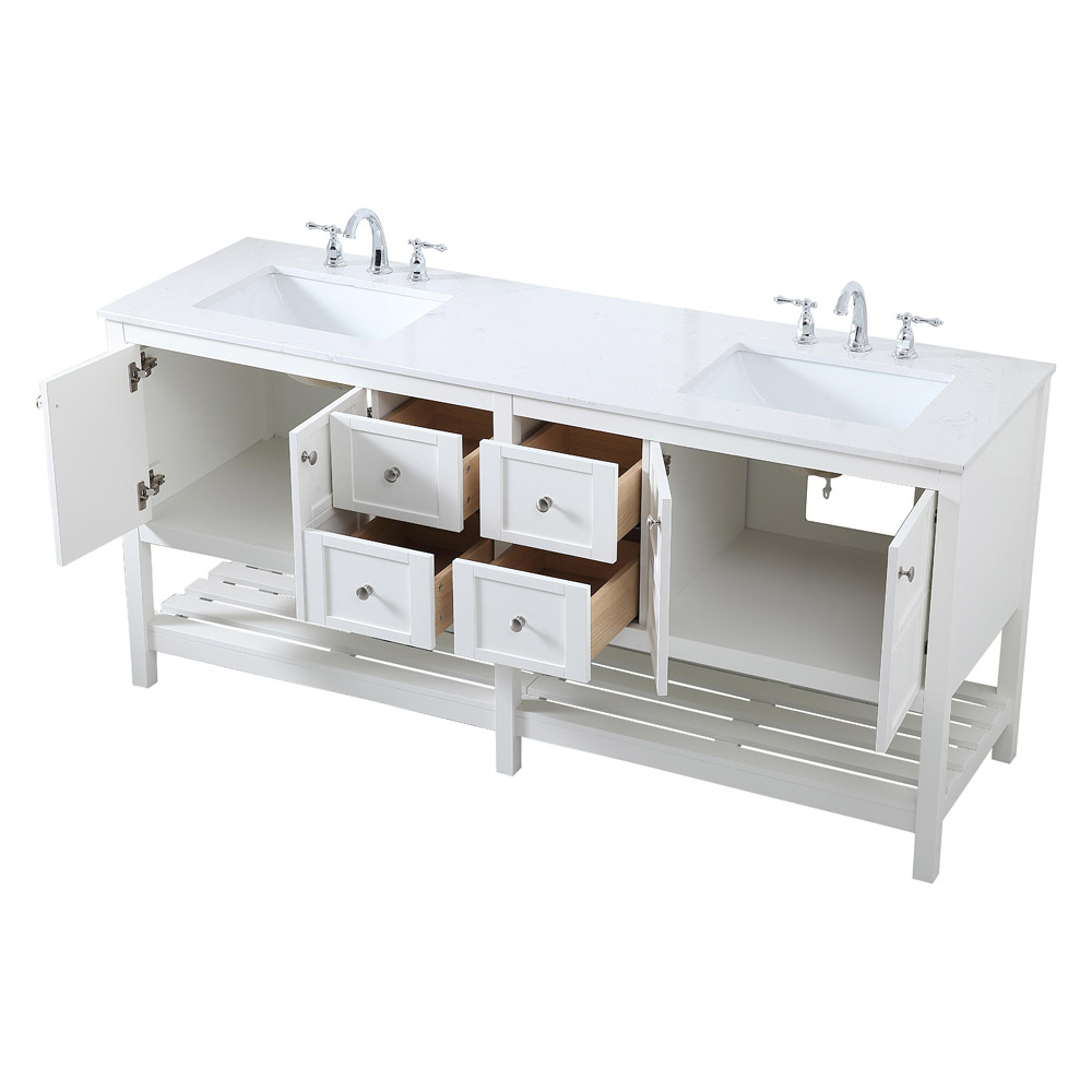 Elegant Bathroom Vanity - White, L 72" (VF16472DWH)