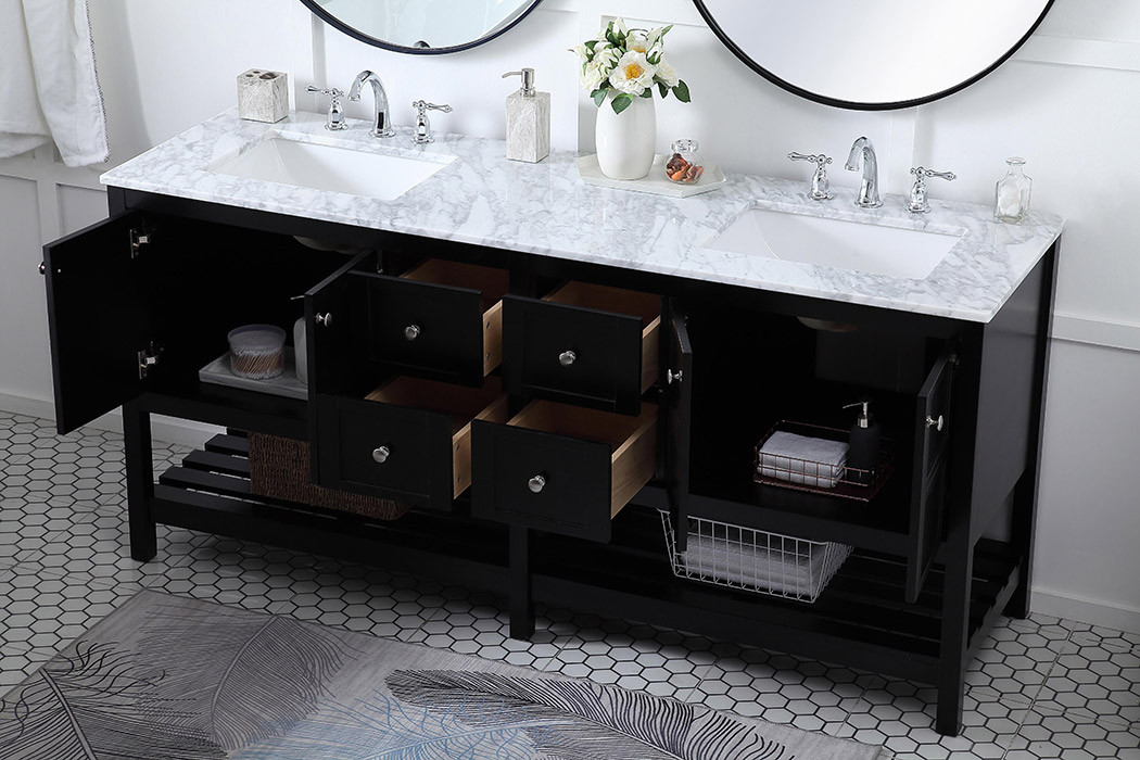 Elegant Bathroom Vanity - Black, L 72" (VF16572DBK)