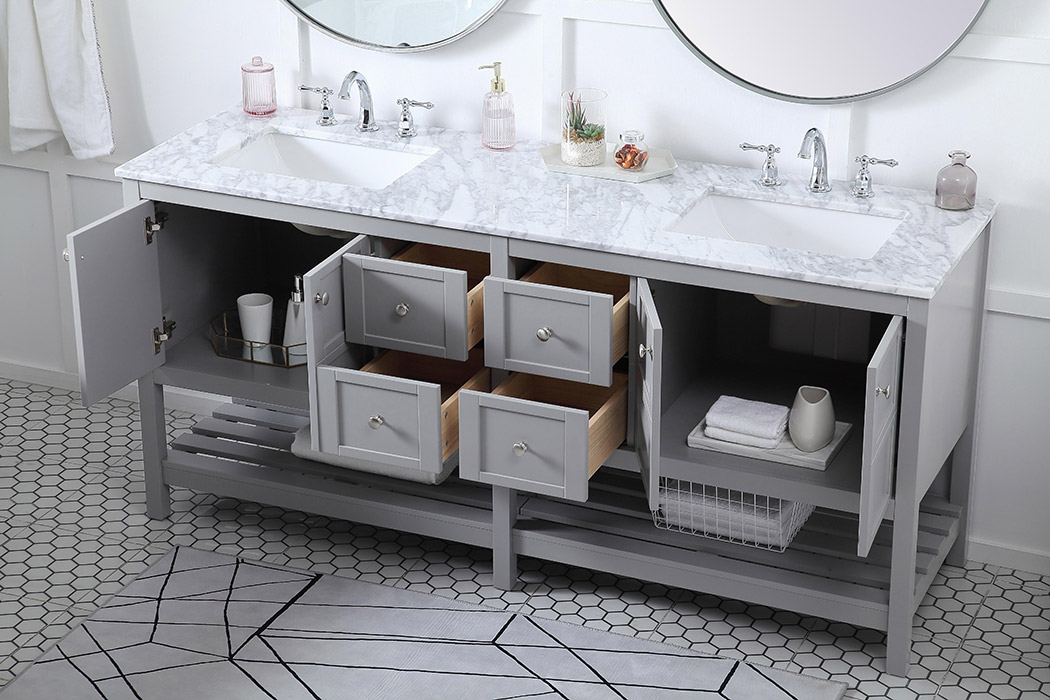 Elegant Bathroom Vanity - Gray, L 72" (VF16572DGR)