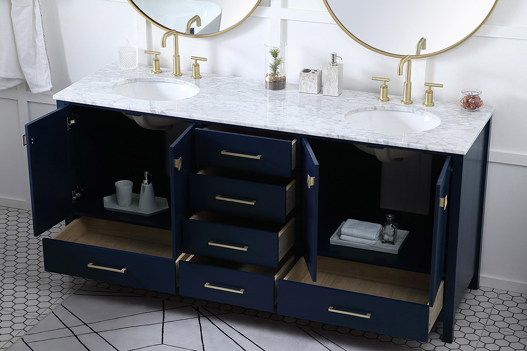 Elegant Bathroom Vanity - Blue, L 72" (VF18972DBL)