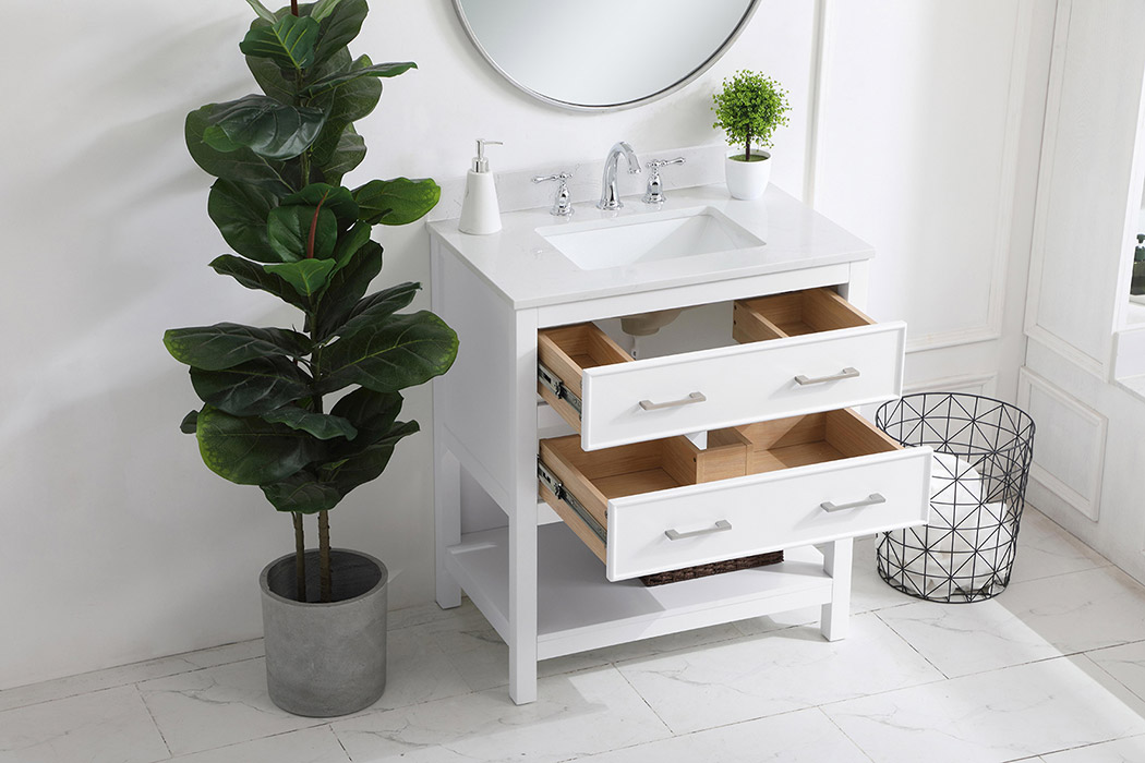 Elegant Bathroom Vanity - White (VF19030WH-BS)