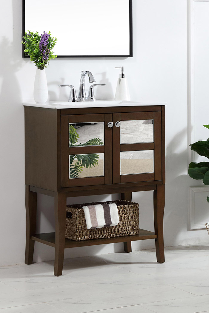 Elegant Bathroom Vanity - Antique Coffee/Mirror (VF2102MR)