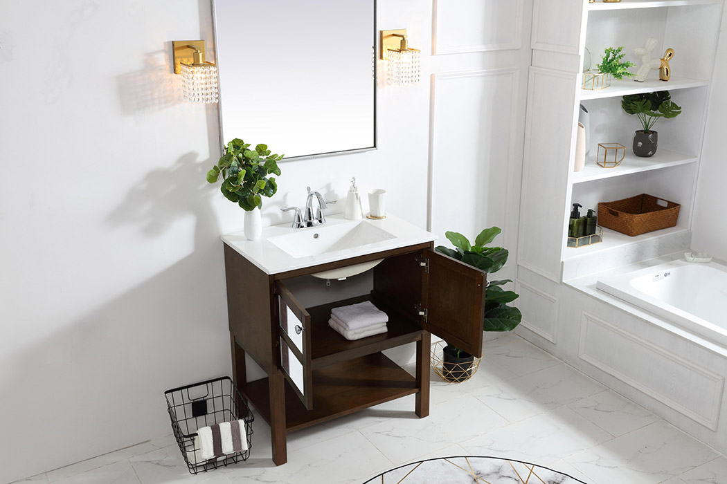 Elegant Bathroom Vanity - Antique Coffee/Mirror, L 30" (VF26MRAC)