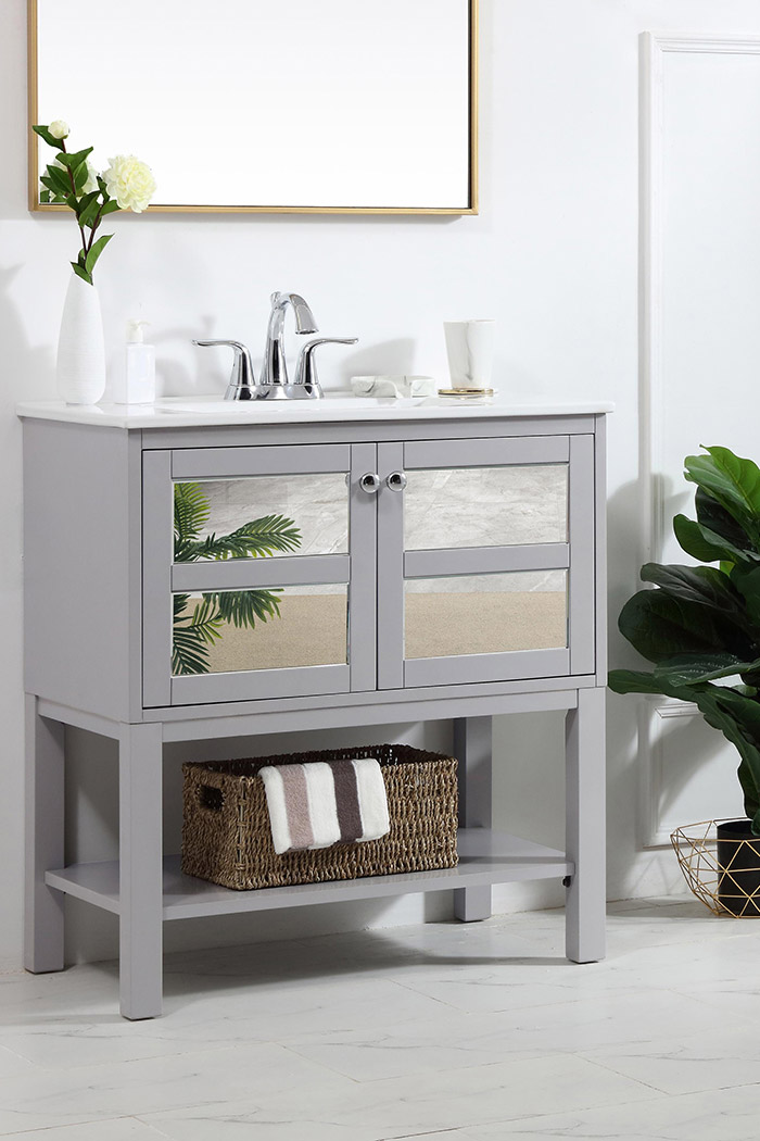 Elegant Bathroom Vanity - Gray/Mirror, L 30" (VF26MRGR)