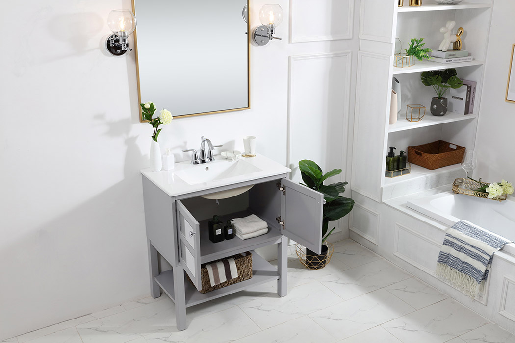 Elegant Bathroom Vanity - Gray/Mirror, L 30" (VF26MRGR)