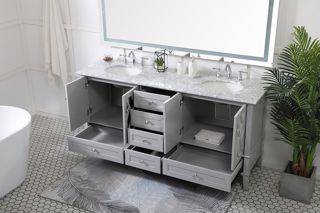 Elegant Bathroom Vanity - Gray, L 72" (VF30272DGR)