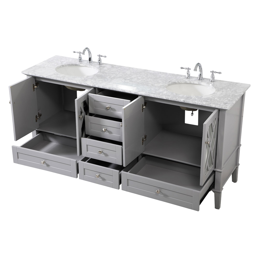 Elegant Bathroom Vanity - Gray, L 72" (VF30272DGR)