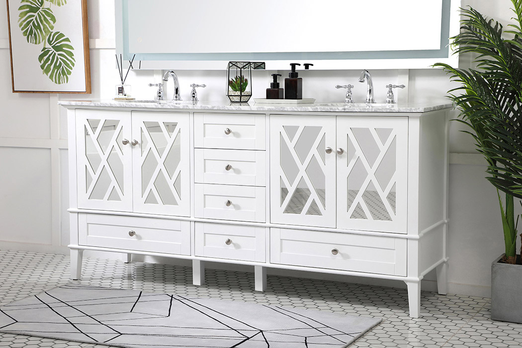 Elegant Bathroom Vanity - White, L 72" (VF30272DWH)