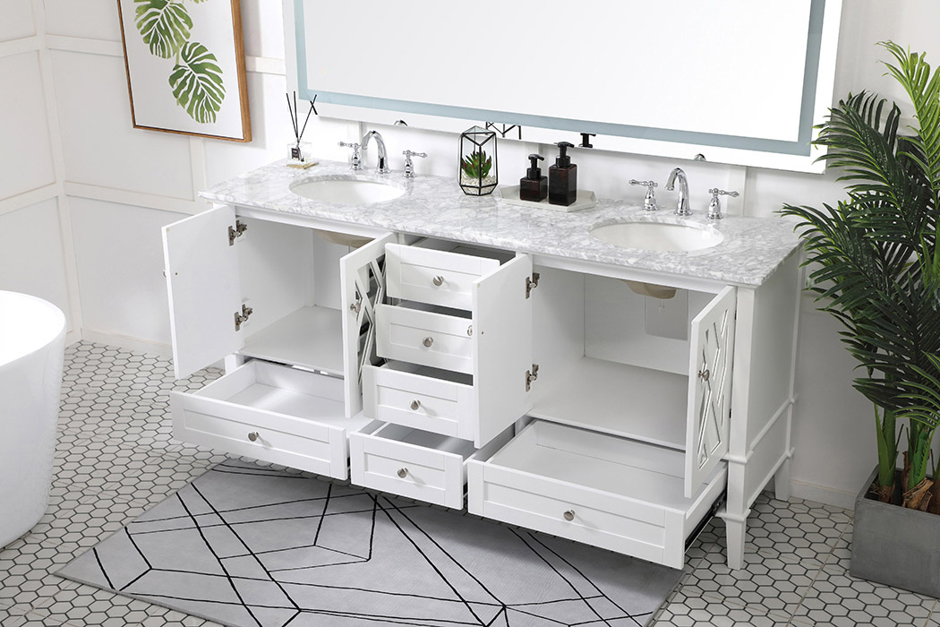 Elegant Bathroom Vanity - White, L 72" (VF30272DWH)