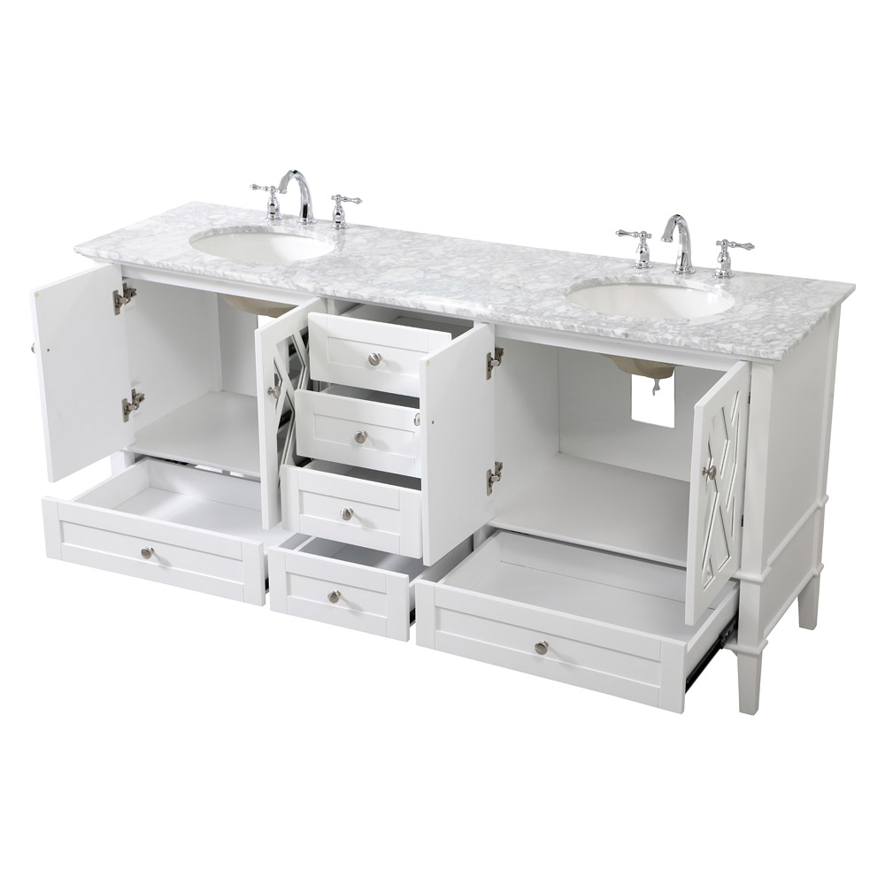 Elegant Bathroom Vanity - White, L 72" (VF30272DWH)