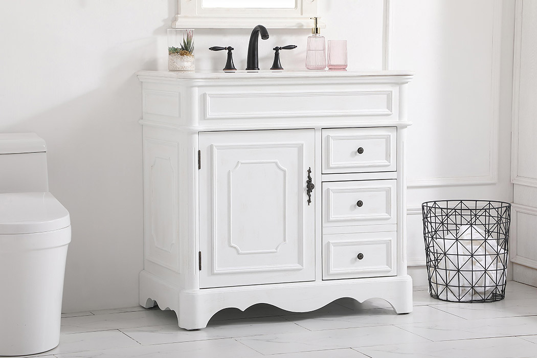 Elegant Bathroom Vanity - Antique White (VF30436AW)