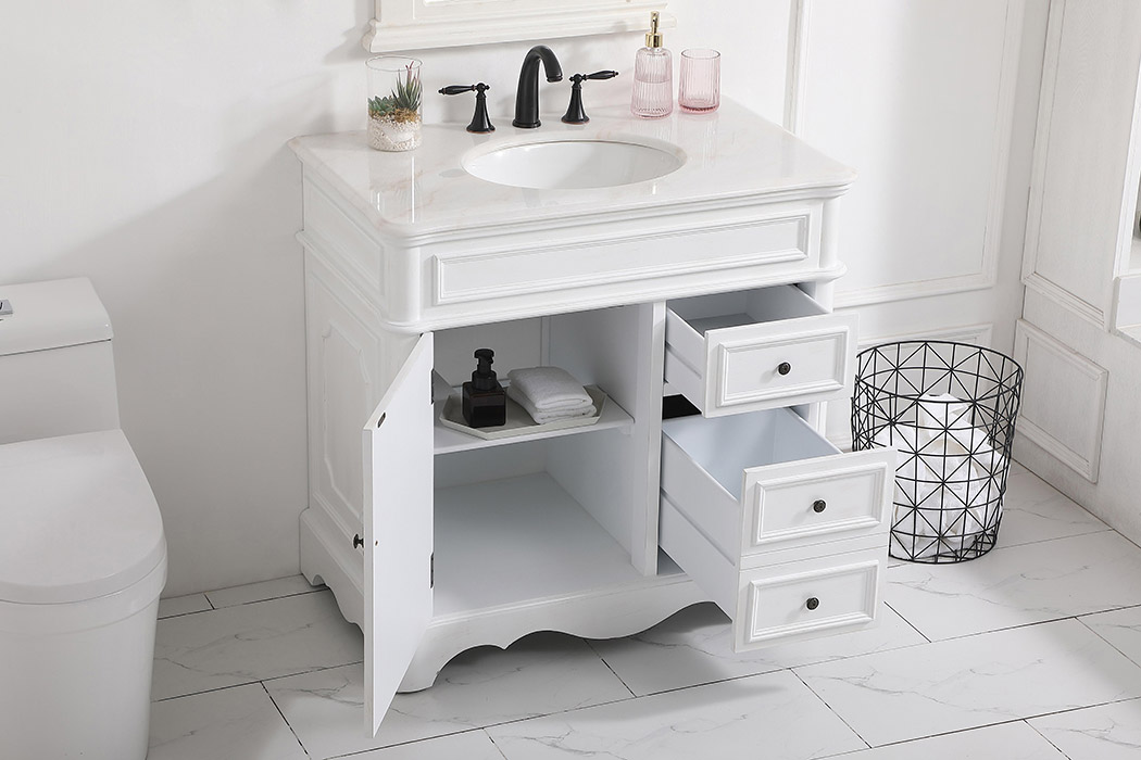 Elegant Bathroom Vanity - Antique White (VF30436AW)