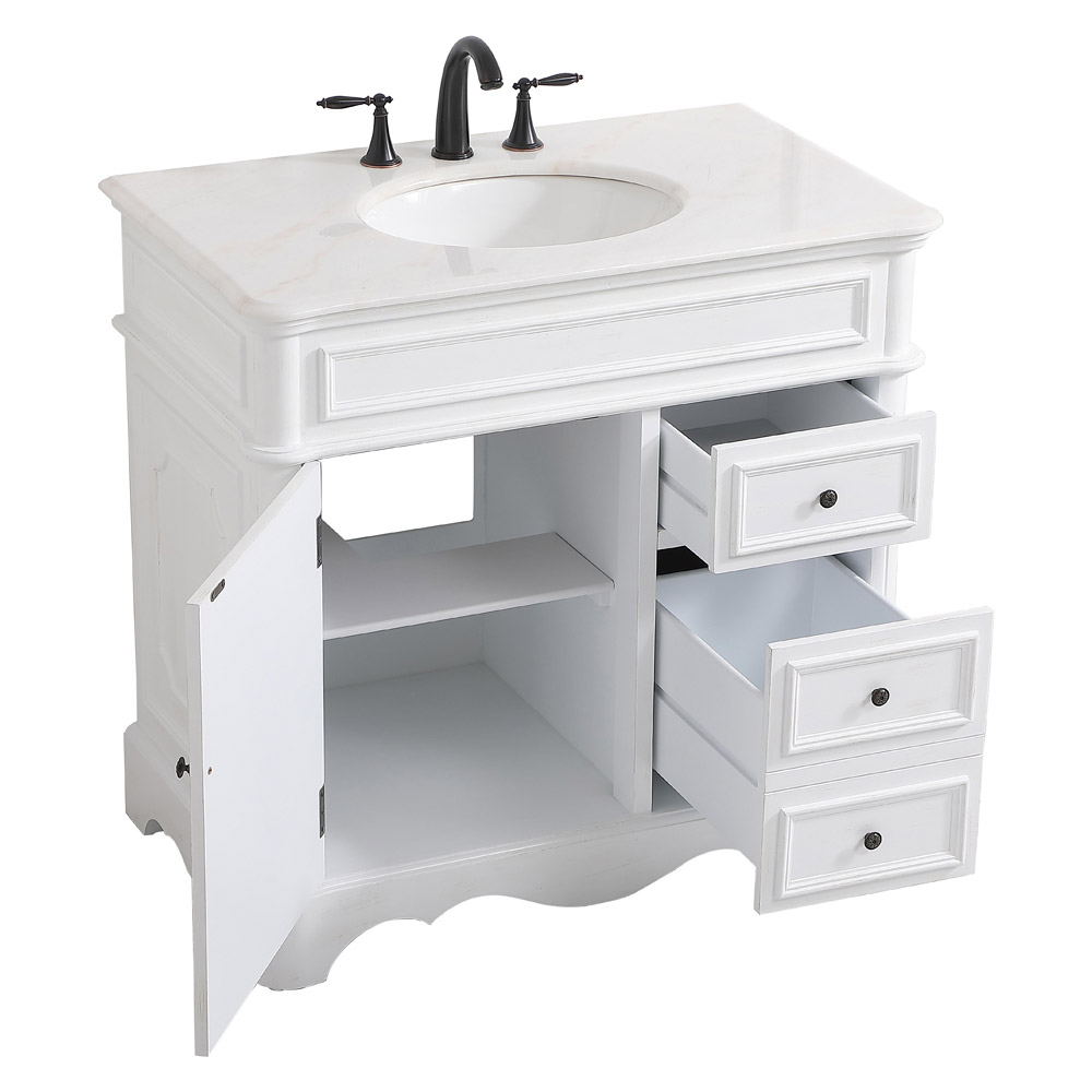 Elegant Bathroom Vanity - Antique White (VF30436AW)